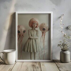 Original Monster Movie Girl Art Print + Digital Copy, Gothic Surreal